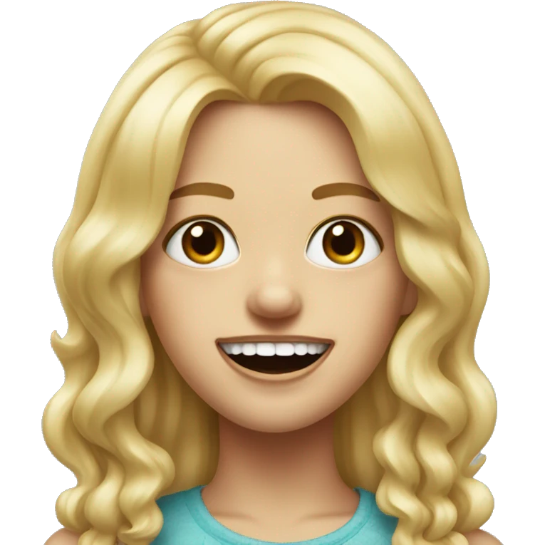 blonde girl in realistic portrait with two big buck teeth emoji