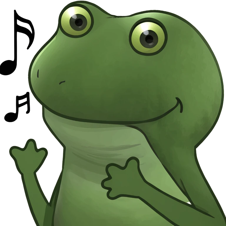 yellow bell shaped creature with musical note arms and a happy expression emoji