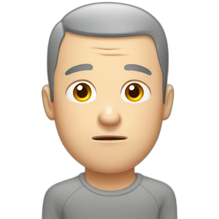 tired white man with buzz cut in gray sweatshirt and anxious emoji