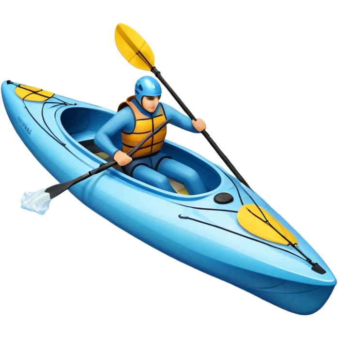 An icon showing a close-up of a sleek kayak with double-bladed paddles gliding through water. Splashes surround the boat as it cuts across a calm surface, symbolizing speed and focus. Transparent background emphasizes the dynamic and personal nature of kayak paddling. emoji