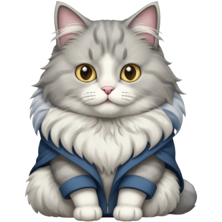 a very fluffy big grey and white cat sitting regally emoji