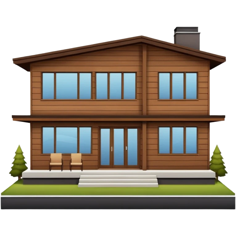 Make me a modern house with only one floor, with big windows and brown wood panel on the outside emoji
