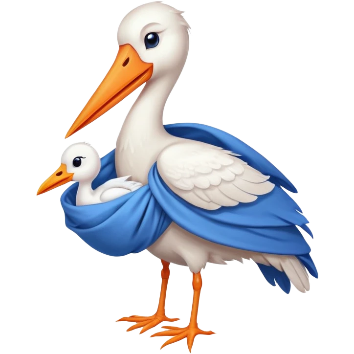 stork holding a baby in a blue blanket emoji
