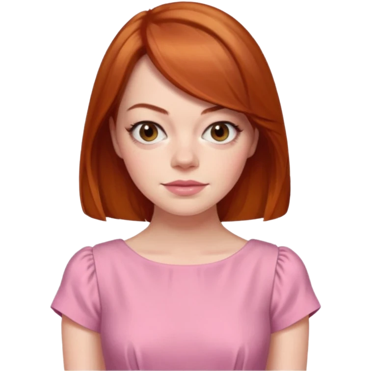 Emma Stone, orange brown hair, pink dress emoji