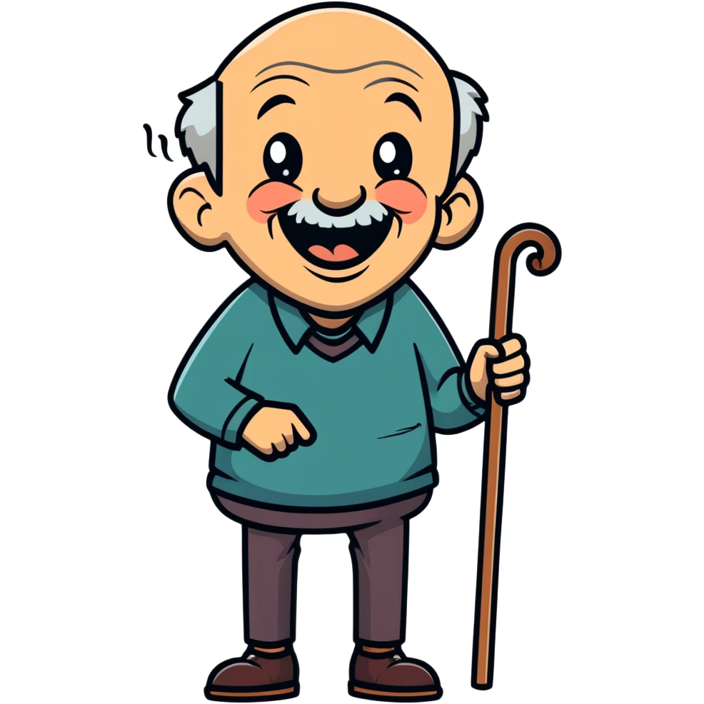 old man with cane laughing hysterically emoji