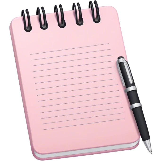 Pale pink notepad with pen emoji