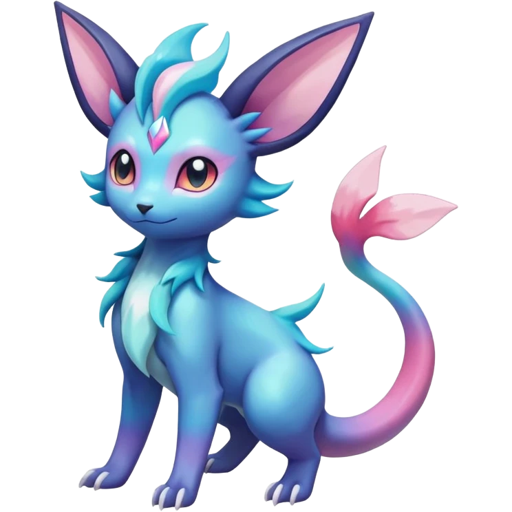 Rainbow crystalic Shiny pastel Nebulae Salandit-Glaceon-Sylveon-Espeon-Vaporeon-Noibat-Fakémon-hybrid-creature (full body)  emoji