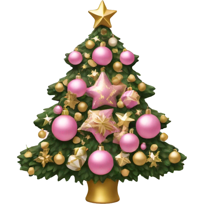 a pink christmas tree with white and gold decorations  emoji