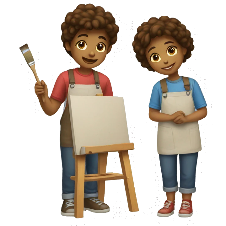 girl and boy painting emoji