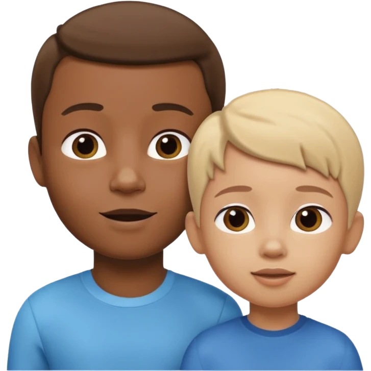 A 3D cartoon child looking up at a tall adult, white background, friendly expression, Memoji-style. emoji
