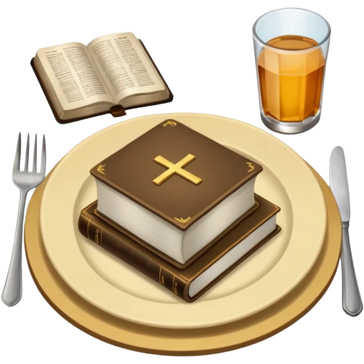 Make a plate of food, with cutlery beside it, and on top of the plate make a Bible. emoji
