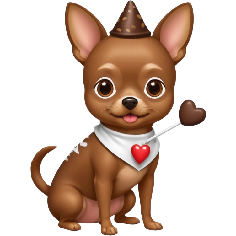 Brown chihuahua wearing a Hershey kiss costume emoji