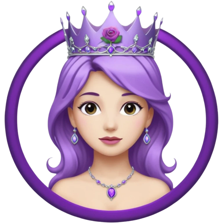 Purple rose flower, silver circle plaque, silver tiara emoji