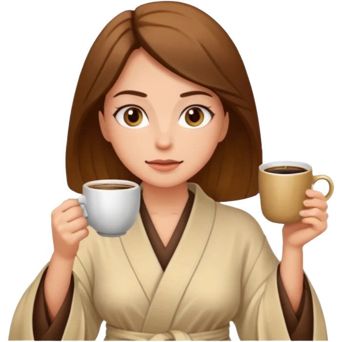 Woman drinking coffee and The edges of the eyes are wide open in the morning emoji