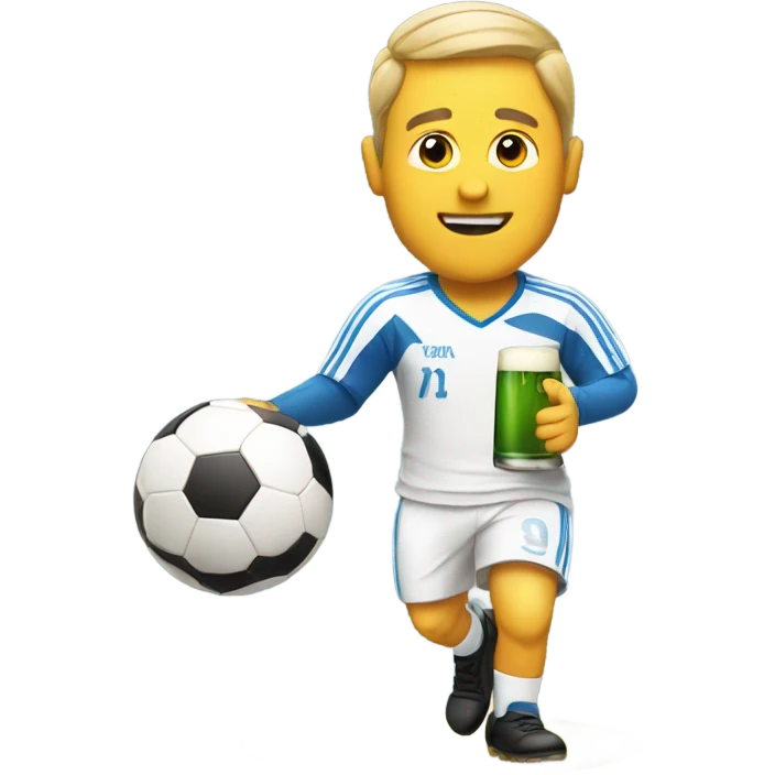 Man with beer playing soccer emoji
