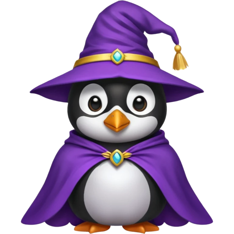 A penguin wizard with a purple cape emoji