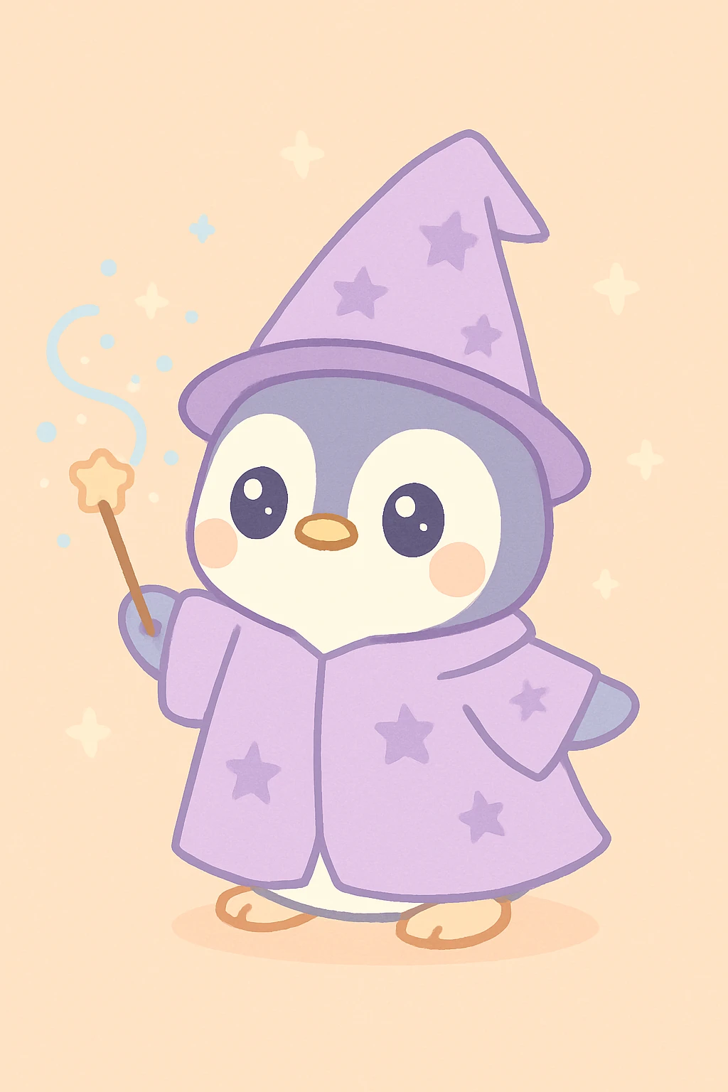 penguin wizard with a starry robe, casting a spell, whimsical emoji