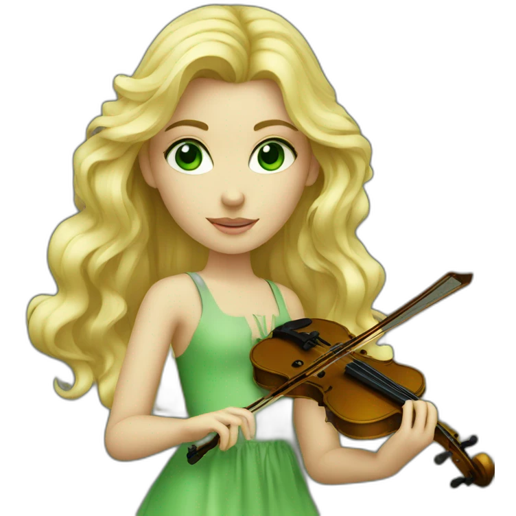 blond girl, green eyes, with violin emoji