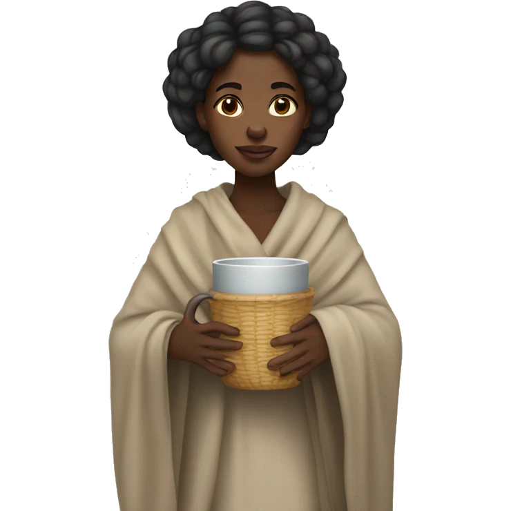 black girl wrapped in a banket with a mug in her hand emoji