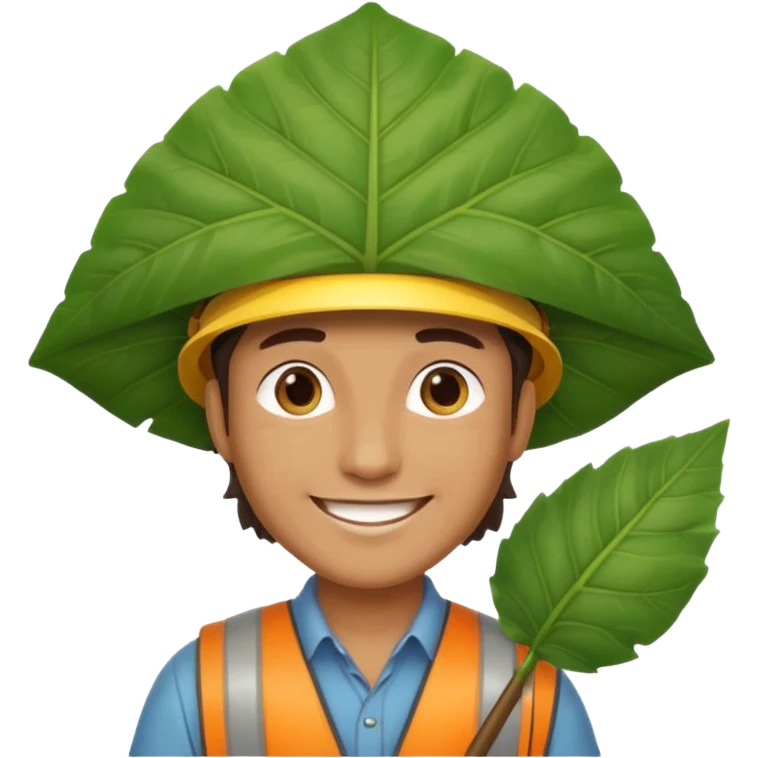 an surveyor man wearing a large leaf headgear emoji