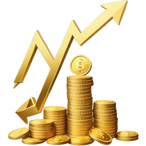 financial scenario with coins and upward arrow emoji