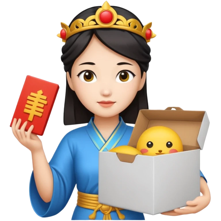 chinese female god hold carton box emoji