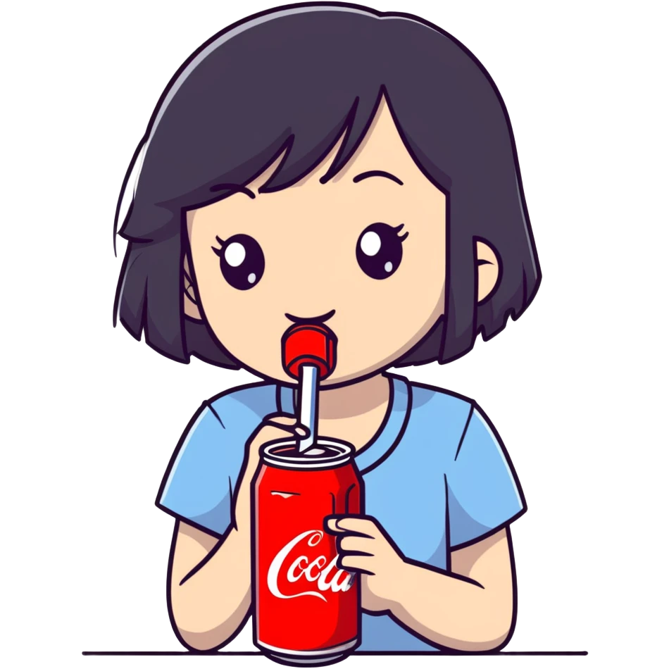 cute girl with black hair drinking coca cola emoji