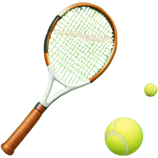 A tennis racket and ball placed on the grass court, with the lines of the court clearly visible in the background. The scene captures the essence of the sport, highlighting the equipment and the vibrant, open atmosphere of a tennis match emoji