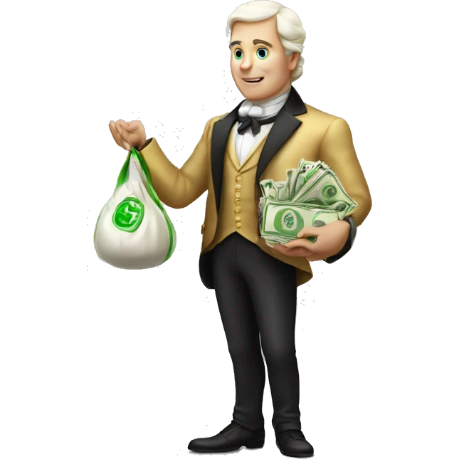 white aristocrat with money bag in his hands emoji