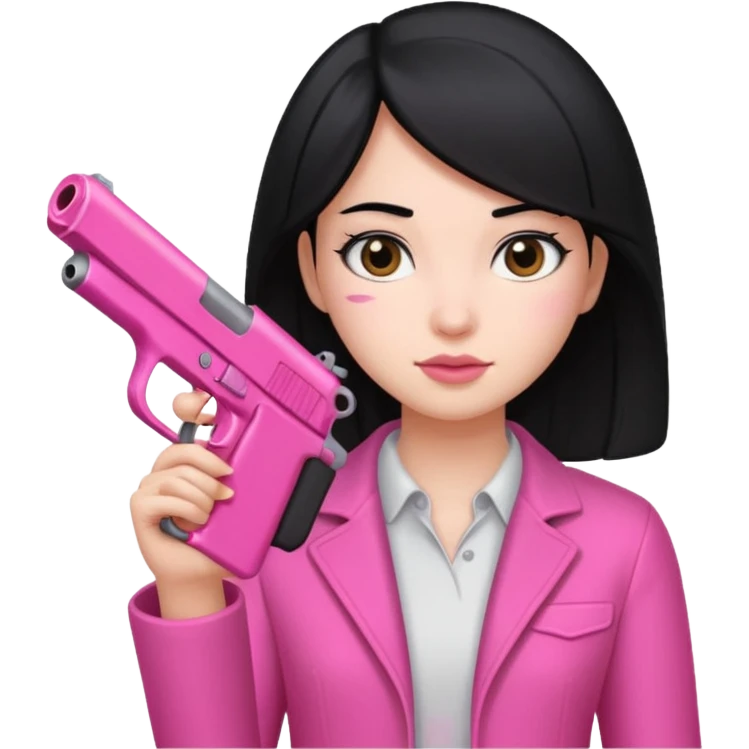 Black hair girl holding a pink gun  emoji