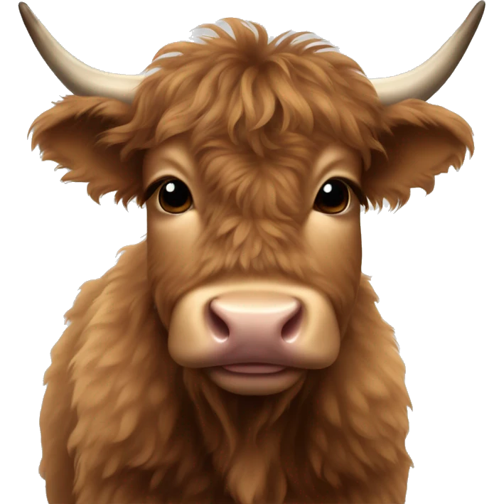 brown fluffy baby scottish cow with a small bow on head emoji