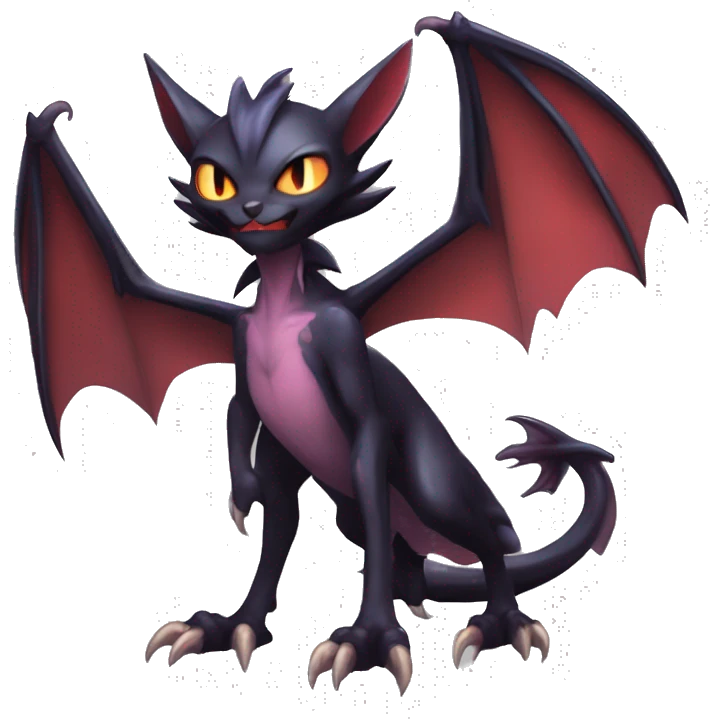  Kawaii Edgy Cool Vampiric Demonic Beautiful Noivern-Nargacuga-Litten with big Bat Ears full body emoji