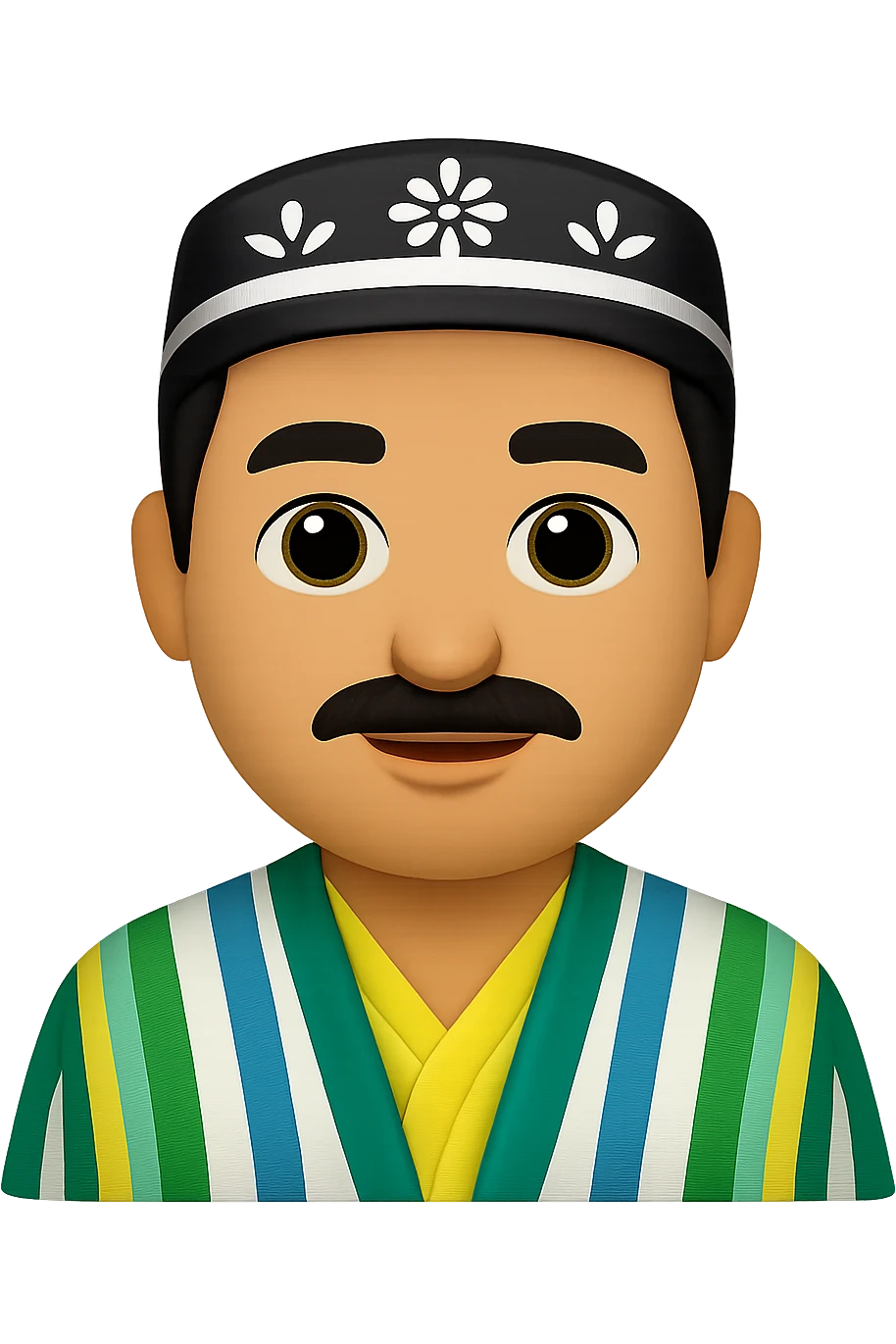 Сгенерируй мне в стиле ЭПЛ ЭМОДЗИ Узбека, на пнг фоне. У него будет тюбитейка и халат. На пнг фоне (без фона) emoji