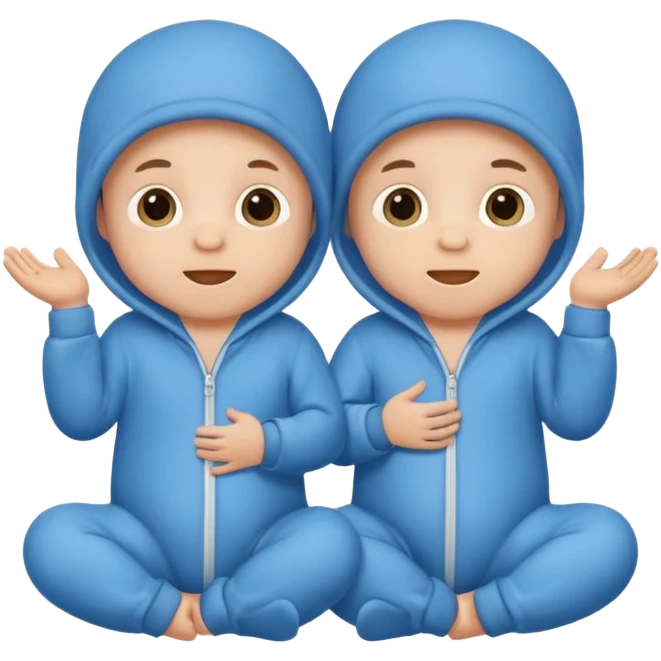 Twin baby boys with blue onesies on emoji