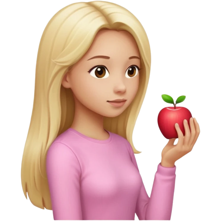 girl in light pink clothes, blonde with long straight hair, side view, pose, Apple emoji style, variation 3 emoji