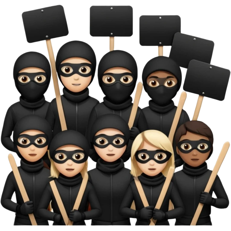 Ski mask people wearing black with black shields and signs emoji