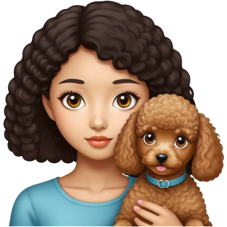 A beautiful Asian girl with big eyes, and a miniature Poodle. emoji