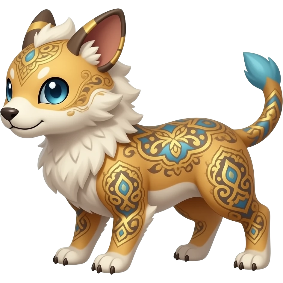 Damask-patterned ancient Short-legged quadrupedal elegant oriental feral painted Absol-Glaceon-Sylveon-animal-Fakémon-fusion-hybrid-creature emoji