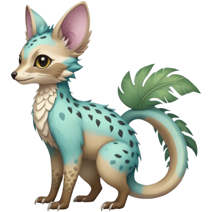 Feral Rare Fantasy pastel tropical Vernid-Trico-species by LiLaiRa, random markings, tufted tail, tufted ears, full body emoji