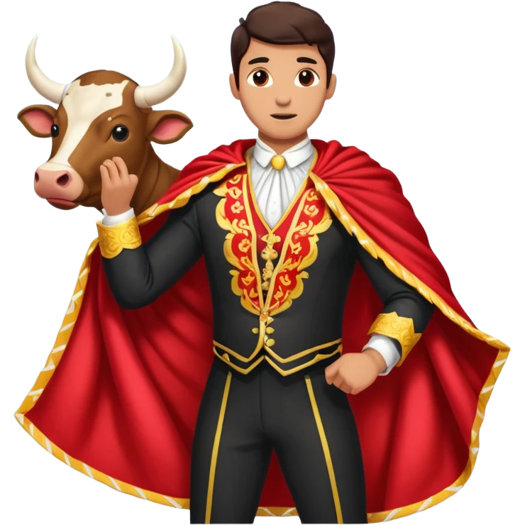 bull fighting where man has red blanket and bull runs past it emoji