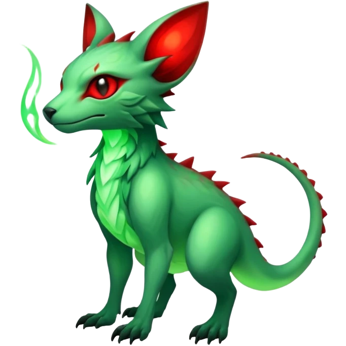 Cool Edgy Green Red ethereal badass Fionbri-Vernid-Trico-animal-creature full body emoji