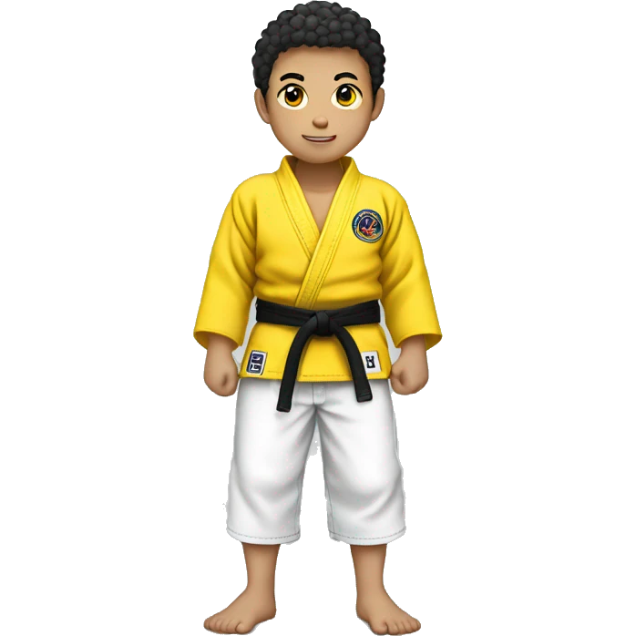 Full body Asian boy with short curly hair wearing jiujitsu gi with a yellow belt  emoji