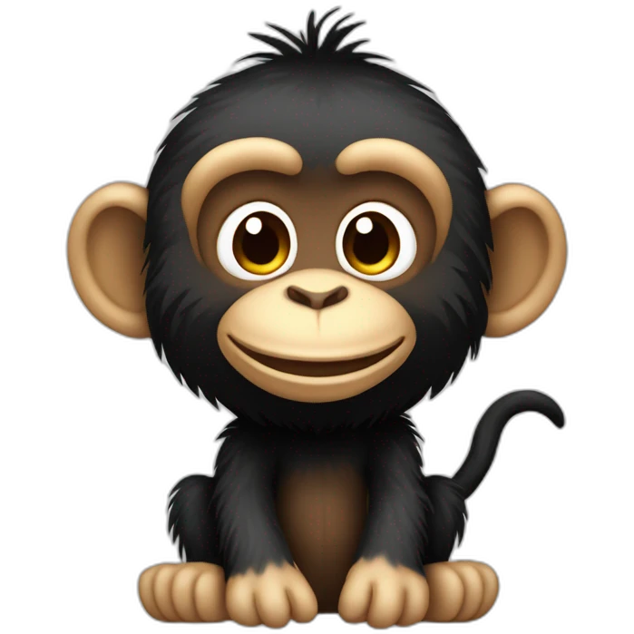 Cute smiling plush chimp full body black emoji
