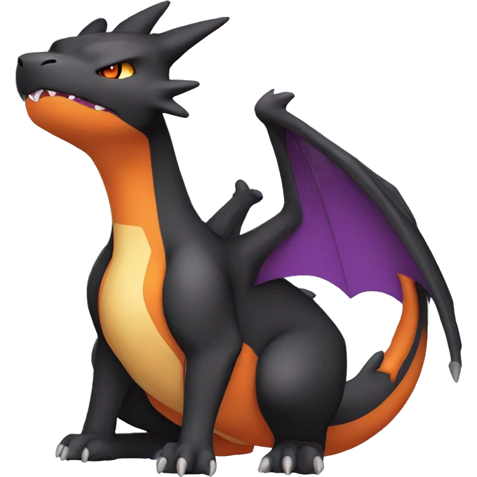 Cool Black Charizard-Quilava-Cat-Pokémon with orange belly and purple markings Full Body emoji