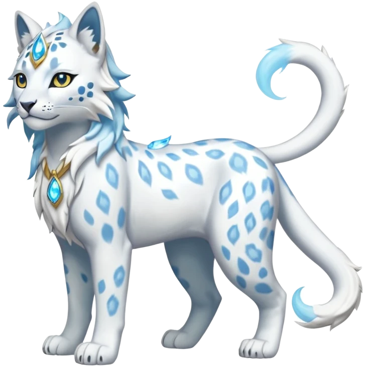 Frosty snowy albino hail-weatherly snow-Leopard-Glaceon-Solgaleo-fusion-hybrid-creature (full body) emoji