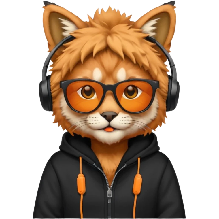 lynx with black sunglasses, headphones and a black hoodie emoji