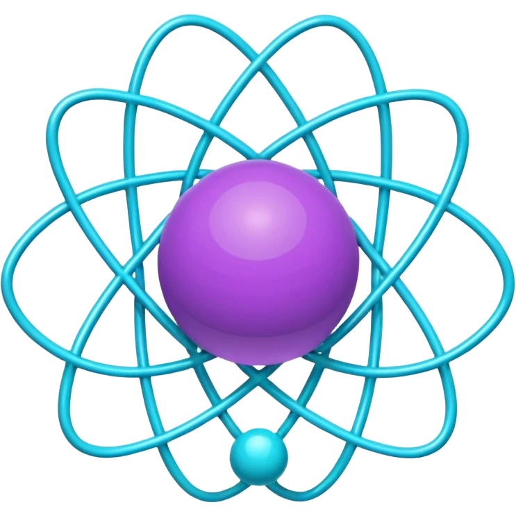 minimalistic atom, neon purple (#8B5CF6) and cyan (#00E0FF), representing Atom team creativity and innovation, clean tech design emoji