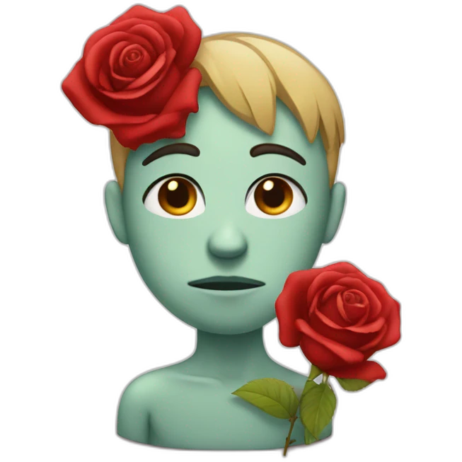 Sad face with a rose on head emoji