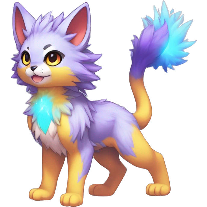 Anthro Fluffy Cool Cute Magical Elemental Shiny Colorful Neon Vibrant Colors Sparkle Kemono-style Chibi Fantasy-Animal-Fakémon-Pokémon-Hybrid Fur Sona Aesthetic Full Body emoji