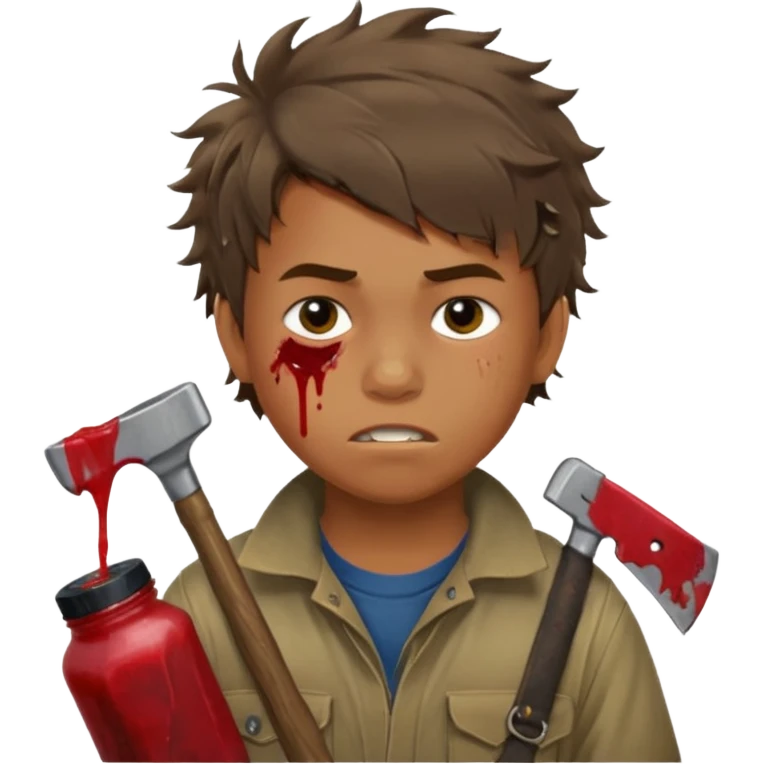 13 y/o Brian robeson at the beginning of Hatchet
determined, has hatchet, self-reliant, observant survivalist, berry juice on mouth, bug bites on face emoji